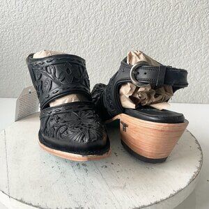 Lane Robin Mule Black Cowboy Boots Womens 7 Cowgirl Western Leather Short Ankle